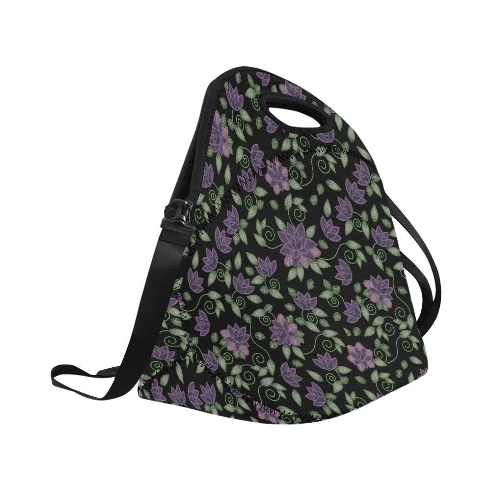 Purple Beaded Rose Neoprene Lunch Bag/Large (Model 1669) bag e-joyer
