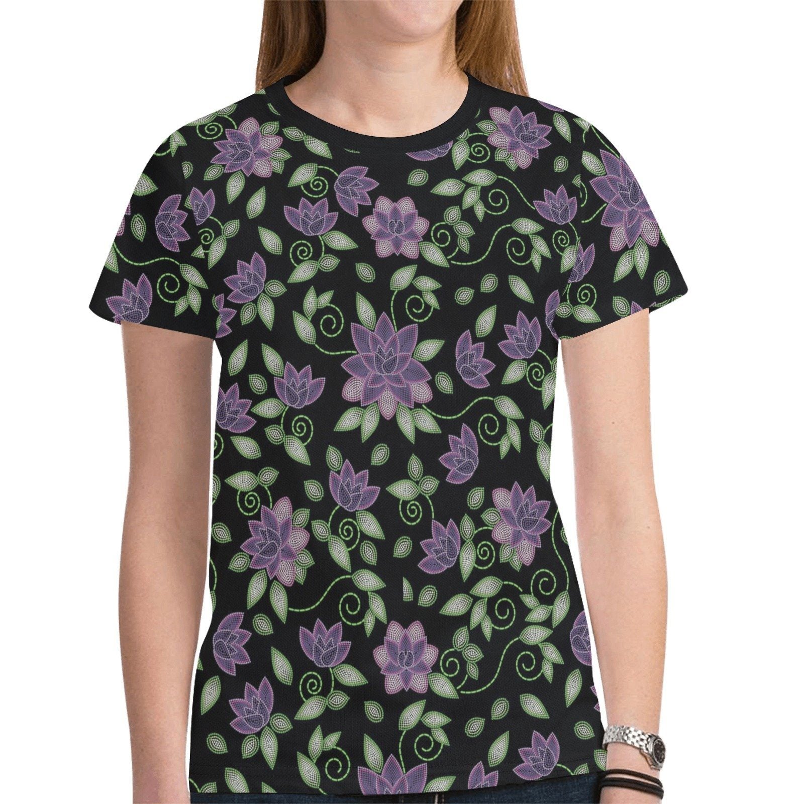 Purple Beaded Rose New All Over Print T-shirt for Women (Model T45) tshirt e-joyer