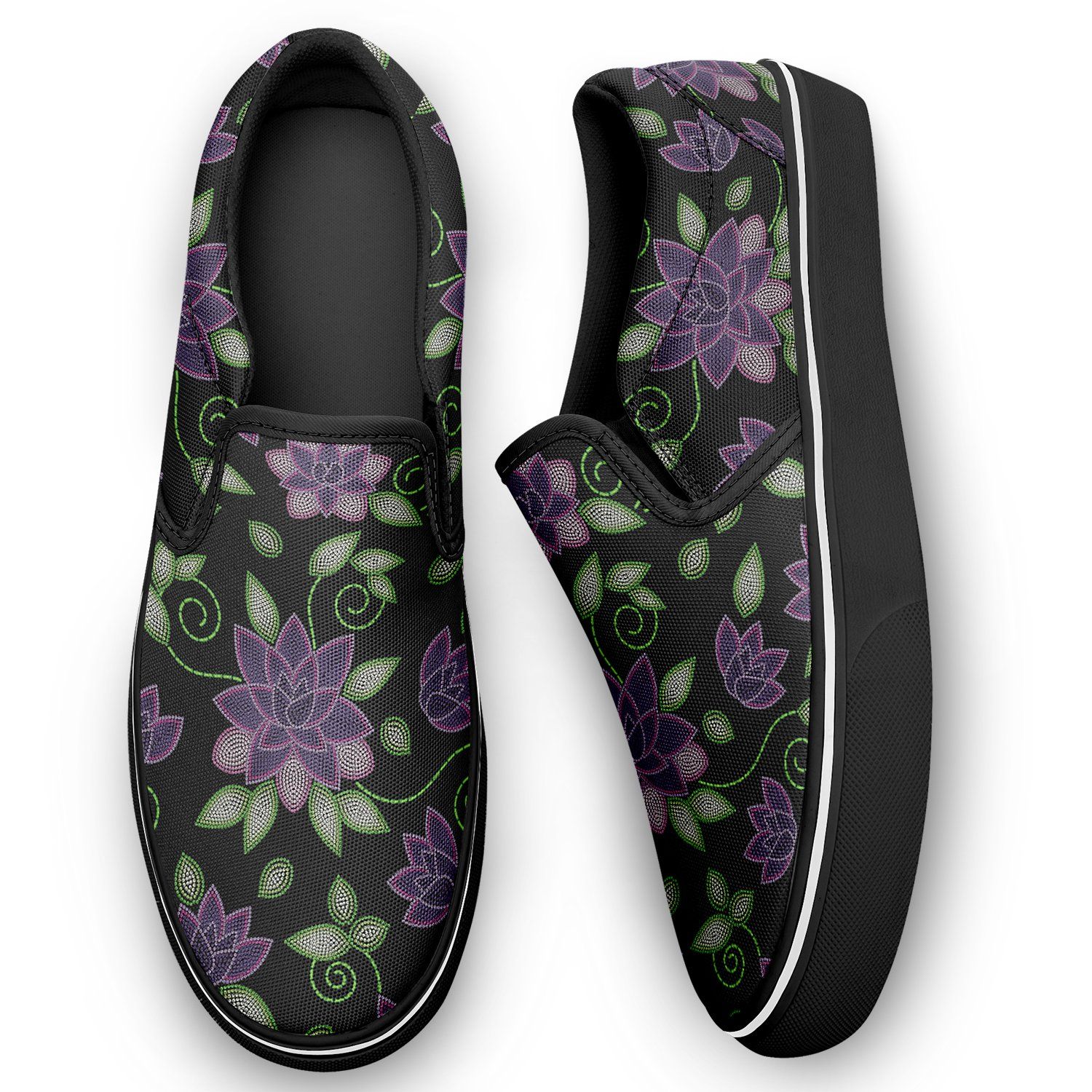 Purple Beaded Rose Otoyimm Kid's Canvas Slip On Shoes otoyimm Herman