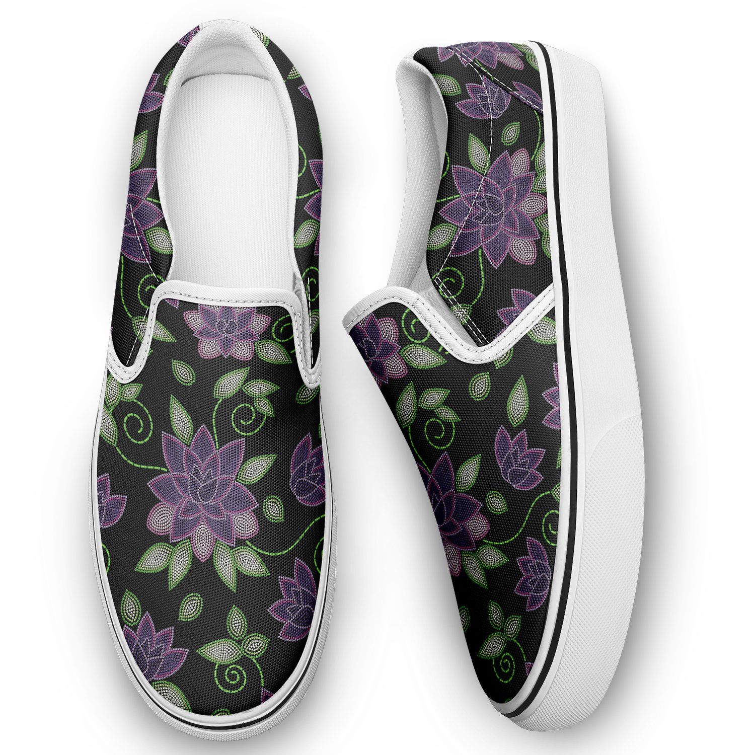 Purple Beaded Rose Otoyimm Kid's Canvas Slip On Shoes otoyimm Herman