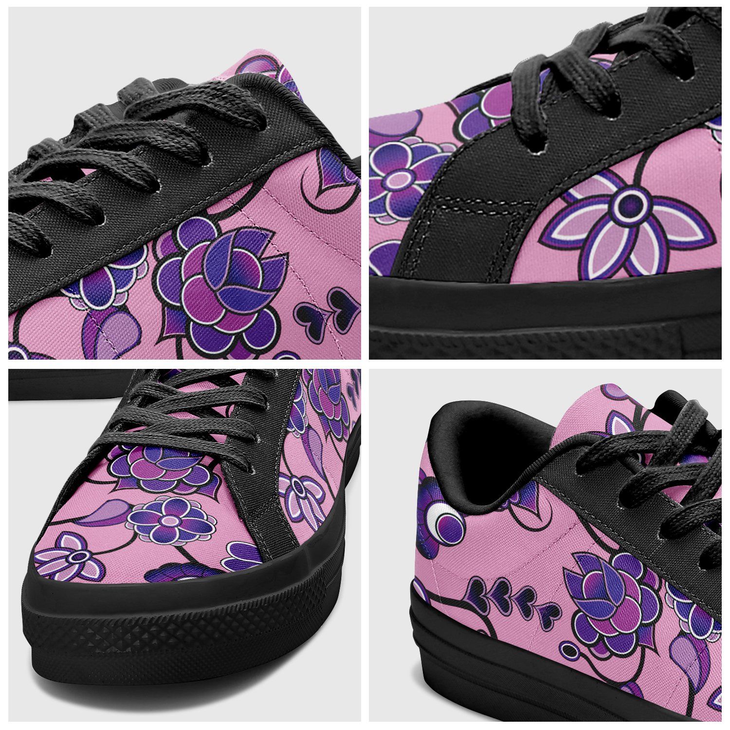 Purple Floral Amour Aapisi Low Top Canvas Shoes Black Sole aapisi Herman
