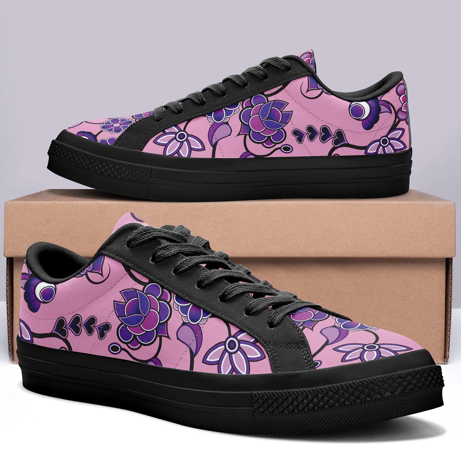 Purple Floral Amour Aapisi Low Top Canvas Shoes Black Sole aapisi Herman