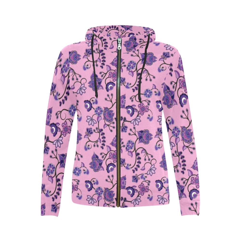 Purple Floral Amour All Over Print Full Zip Hoodie for Women (Model H14) All Over Print Full Zip Hoodie for Women (H14) e-joyer