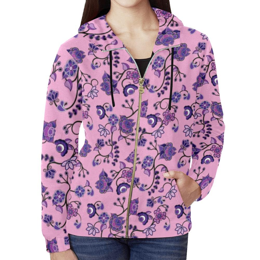 Purple Floral Amour All Over Print Full Zip Hoodie for Women (Model H14) All Over Print Full Zip Hoodie for Women (H14) e-joyer