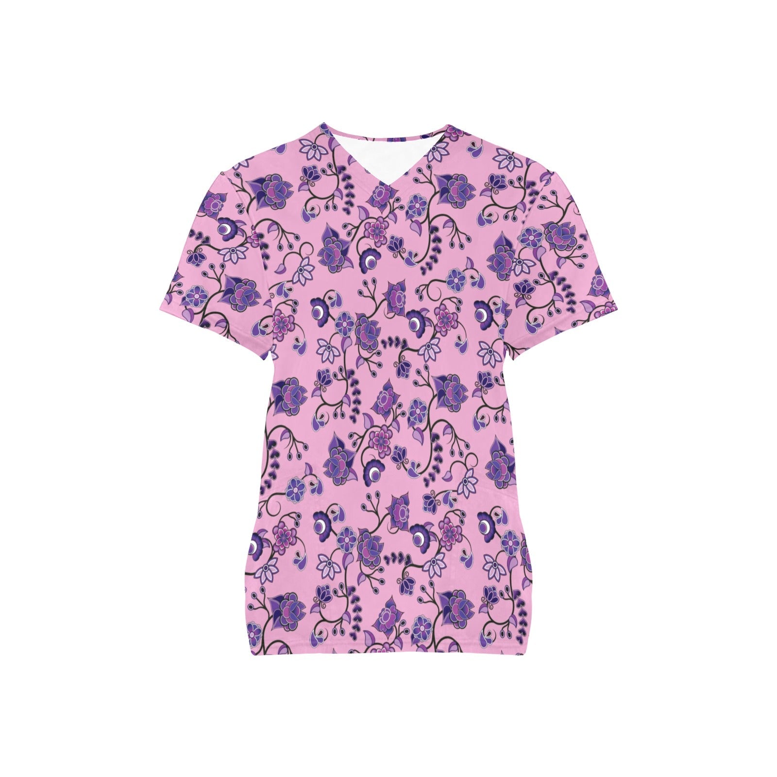 Purple Floral Amour All Over Print Scrub Top Scrub Top e-joyer