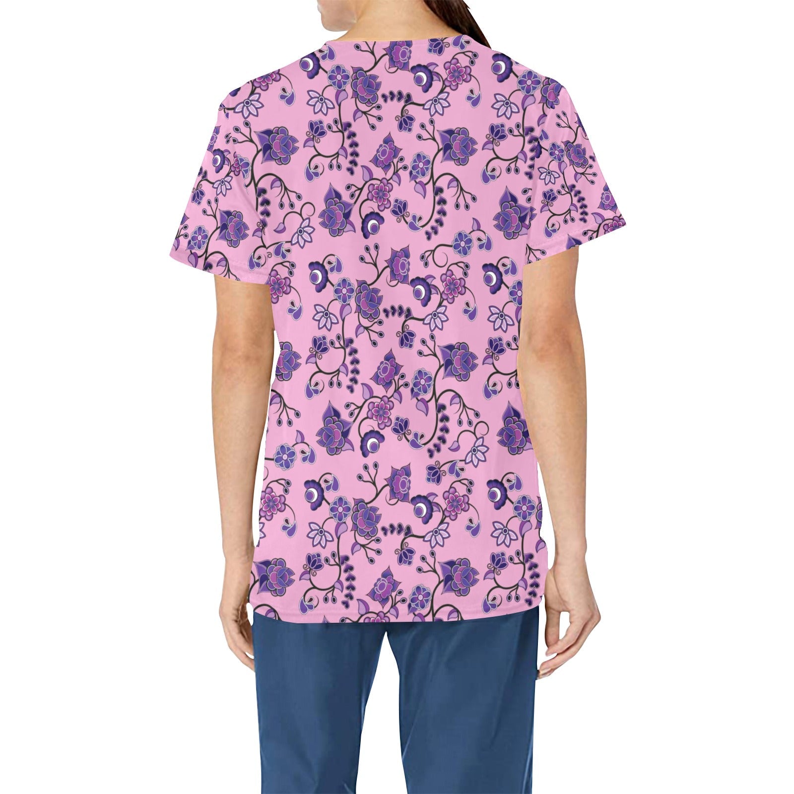 Purple Floral Amour All Over Print Scrub Top Scrub Top e-joyer