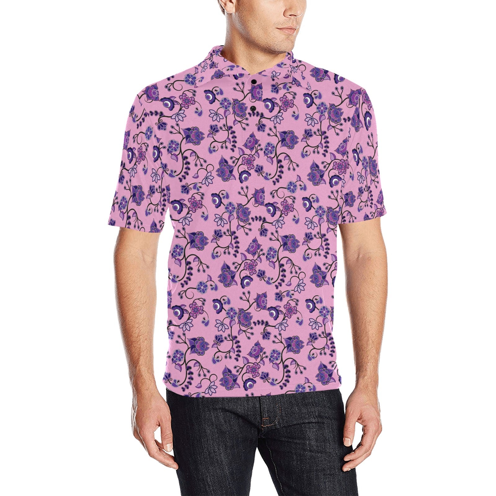 Purple Floral Amour Men's All Over Print Polo Shirt (Model T55) Men's Polo Shirt (Model T55) e-joyer