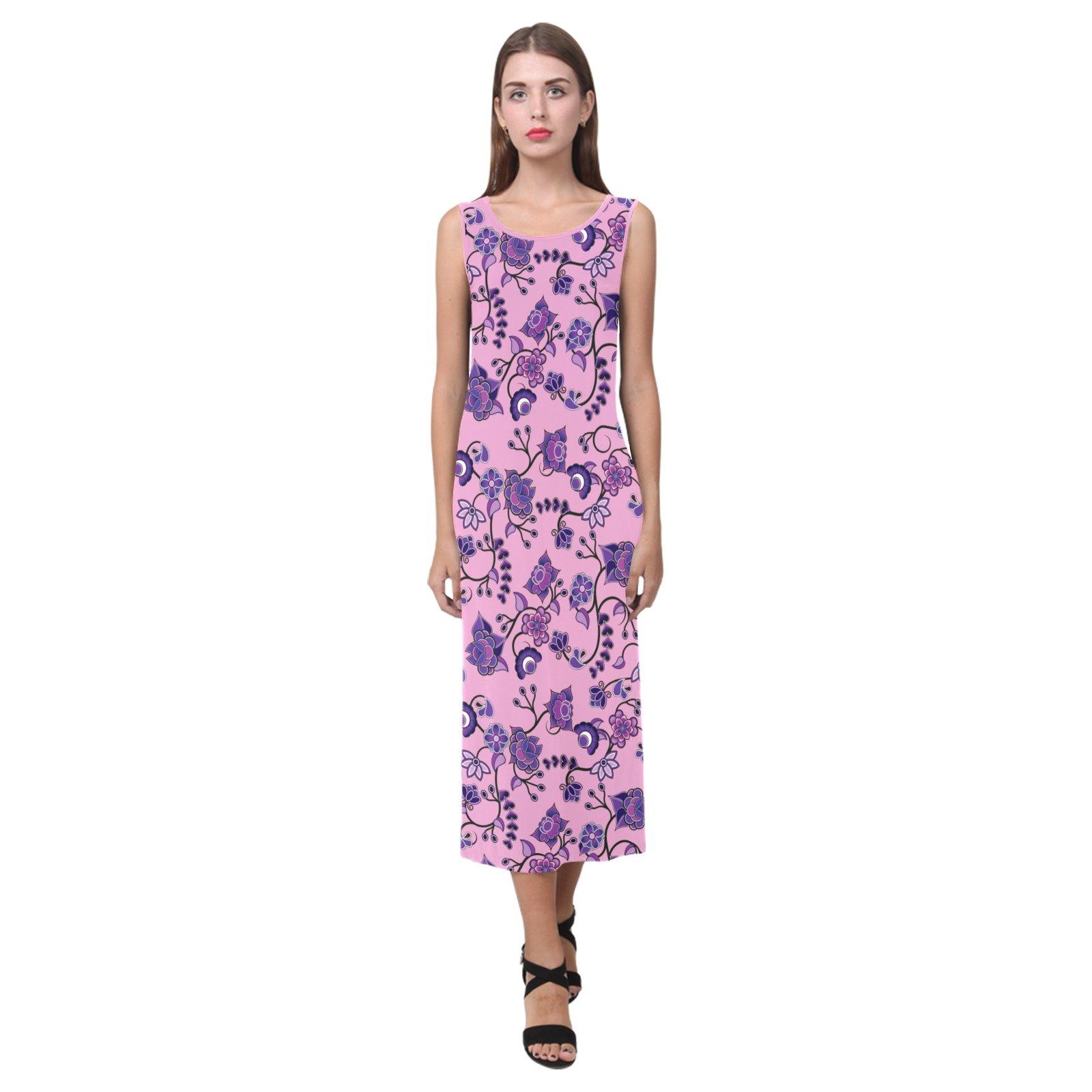 Purple Floral Amour Phaedra Sleeveless Open Fork Long Dress (Model D08) Phaedra Sleeveless Open Fork Long Dress (D08) e-joyer