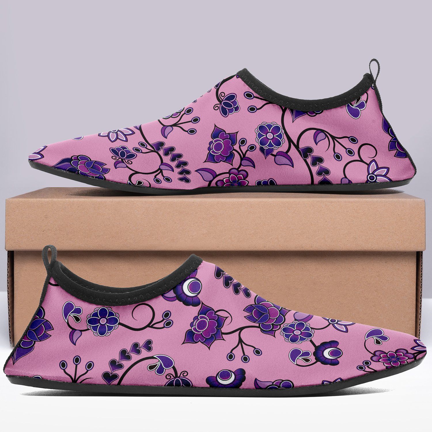 Purple Floral Amour Sockamoccs Kid's Slip On Shoes Herman