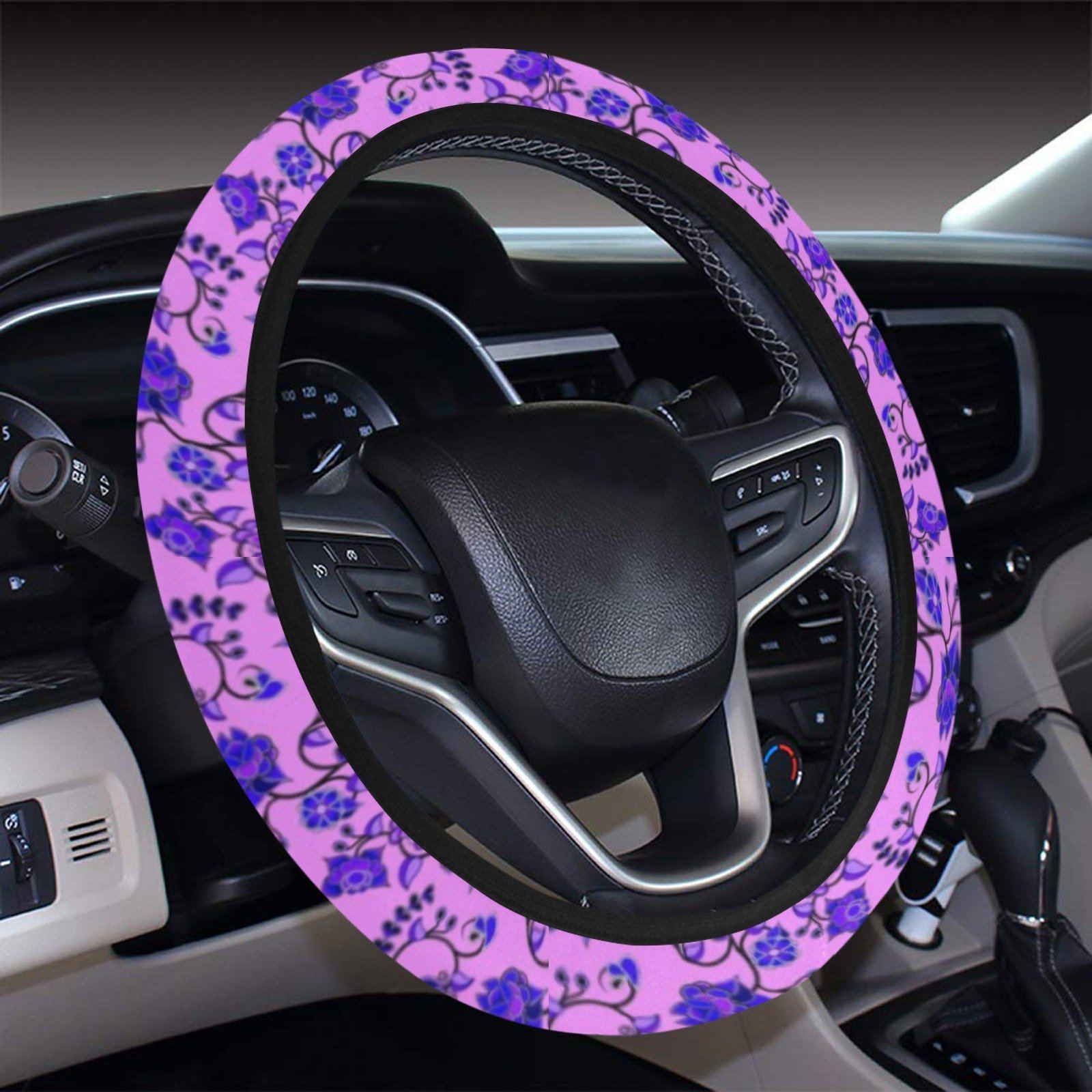 Purple Floral Amour Steering Wheel Cover with Elastic Edge Steering Wheel Cover with Elastic Edge e-joyer 
