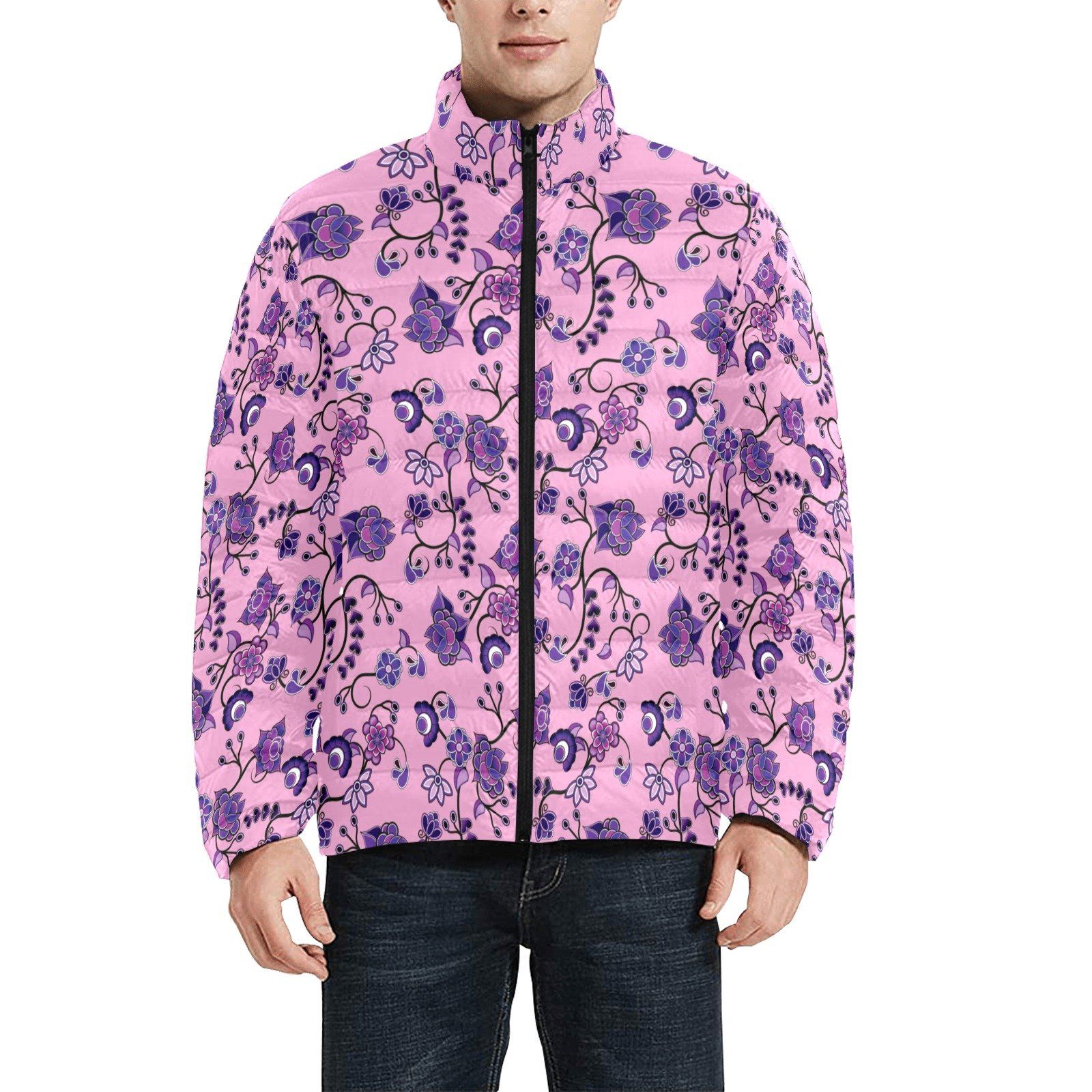 Purple Floral Amour Unisex Stand Collar Padded Jacket Men's Stand Collar Padded Jacket (H41) e-joyer