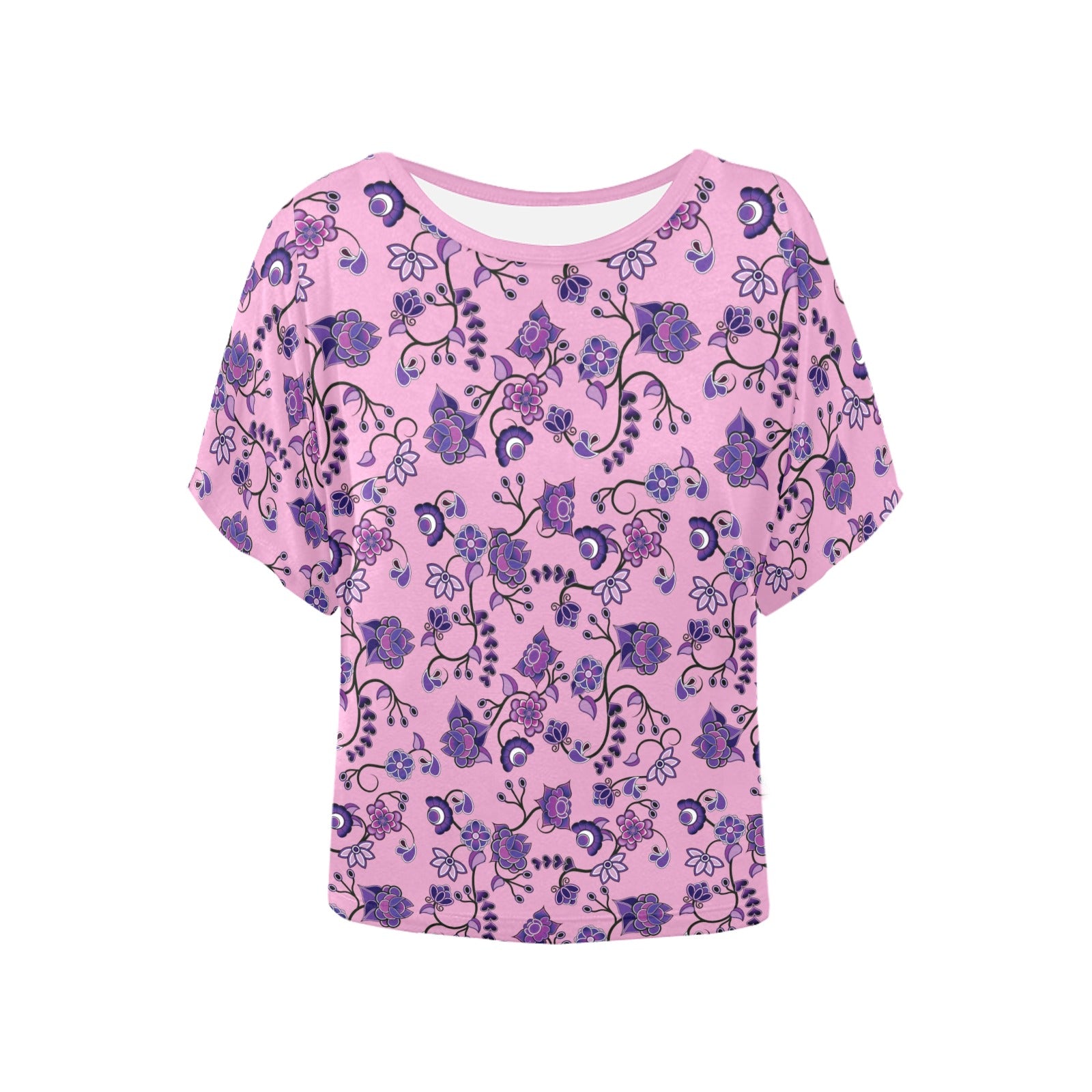 Purple Floral Amour Women's Batwing-Sleeved Blouse T shirt (Model T44) Women's Batwing-Sleeved Blouse T shirt (T44) e-joyer 