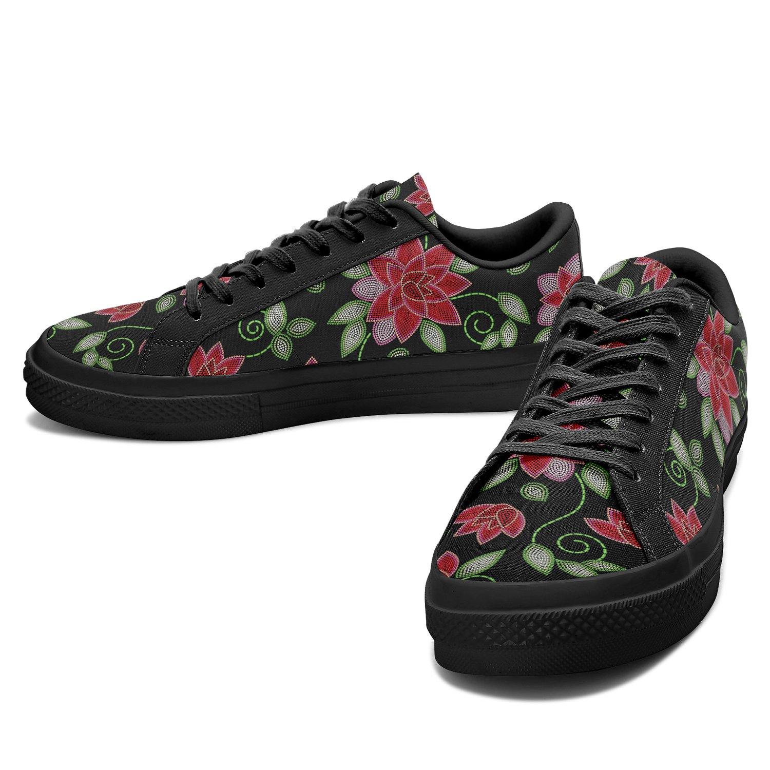 Red Beaded Rose Aapisi Low Top Canvas Shoes Black Sole aapisi Herman