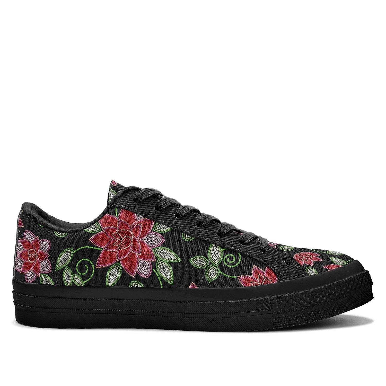 Red Beaded Rose Aapisi Low Top Canvas Shoes Black Sole aapisi Herman