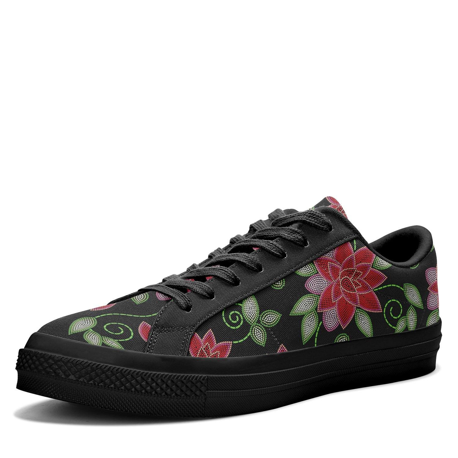 Red Beaded Rose Aapisi Low Top Canvas Shoes Black Sole aapisi Herman