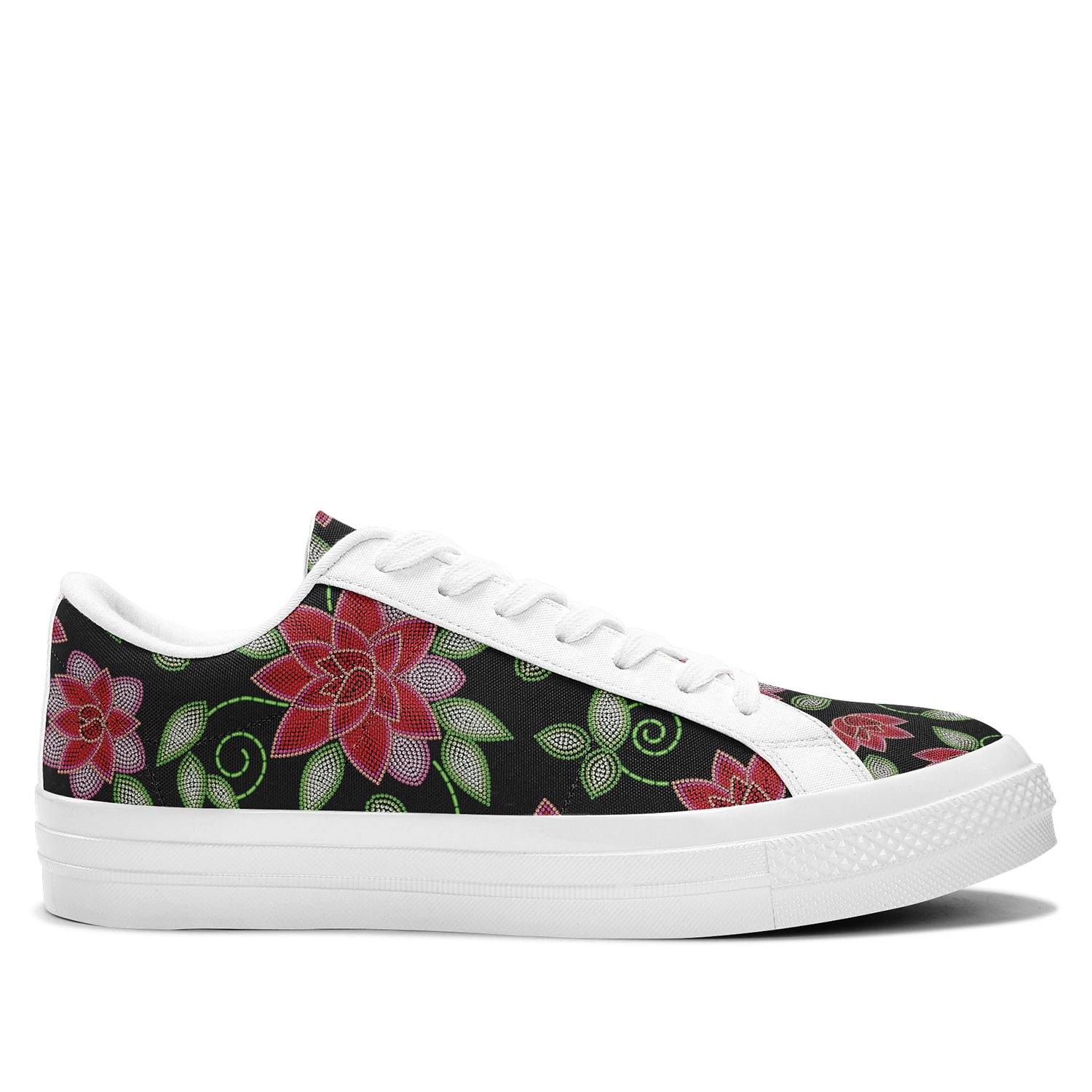 Red Beaded Rose Aapisi Low Top Canvas Shoes White Sole aapisi Herman