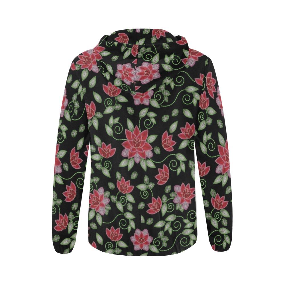 Red Beaded Rose All Over Print Full Zip Hoodie for Women (Model H14) All Over Print Full Zip Hoodie for Women (H14) e-joyer