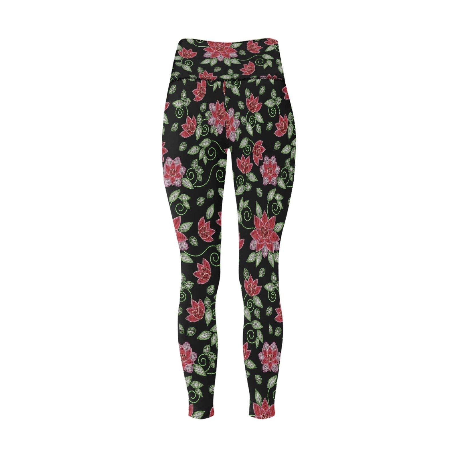 Red Beaded Rose All Over Print High-Waisted Leggings (Model L36) High-Waisted Leggings (L36) e-joyer 