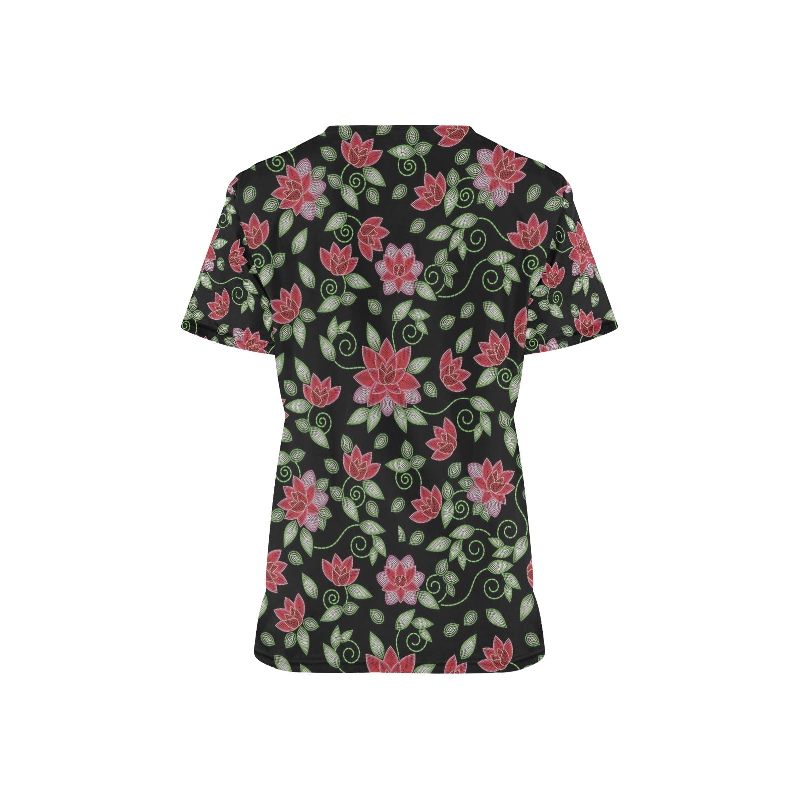 Red Beaded Rose All Over Print Scrub Top Scrub Top e-joyer