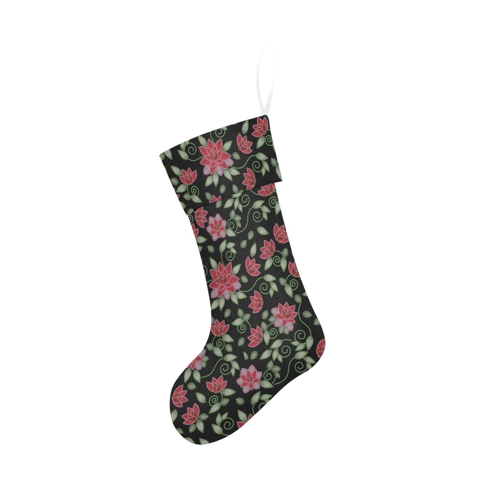 Red Beaded Rose Christmas Stocking holiday stocking e-joyer