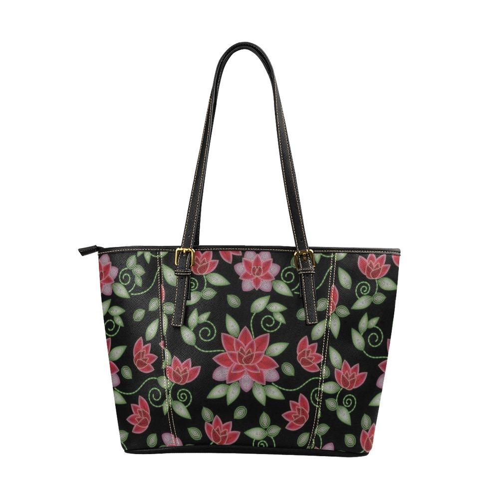Red Beaded Rose Leather Tote Bag/Large (Model 1640) bag e-joyer