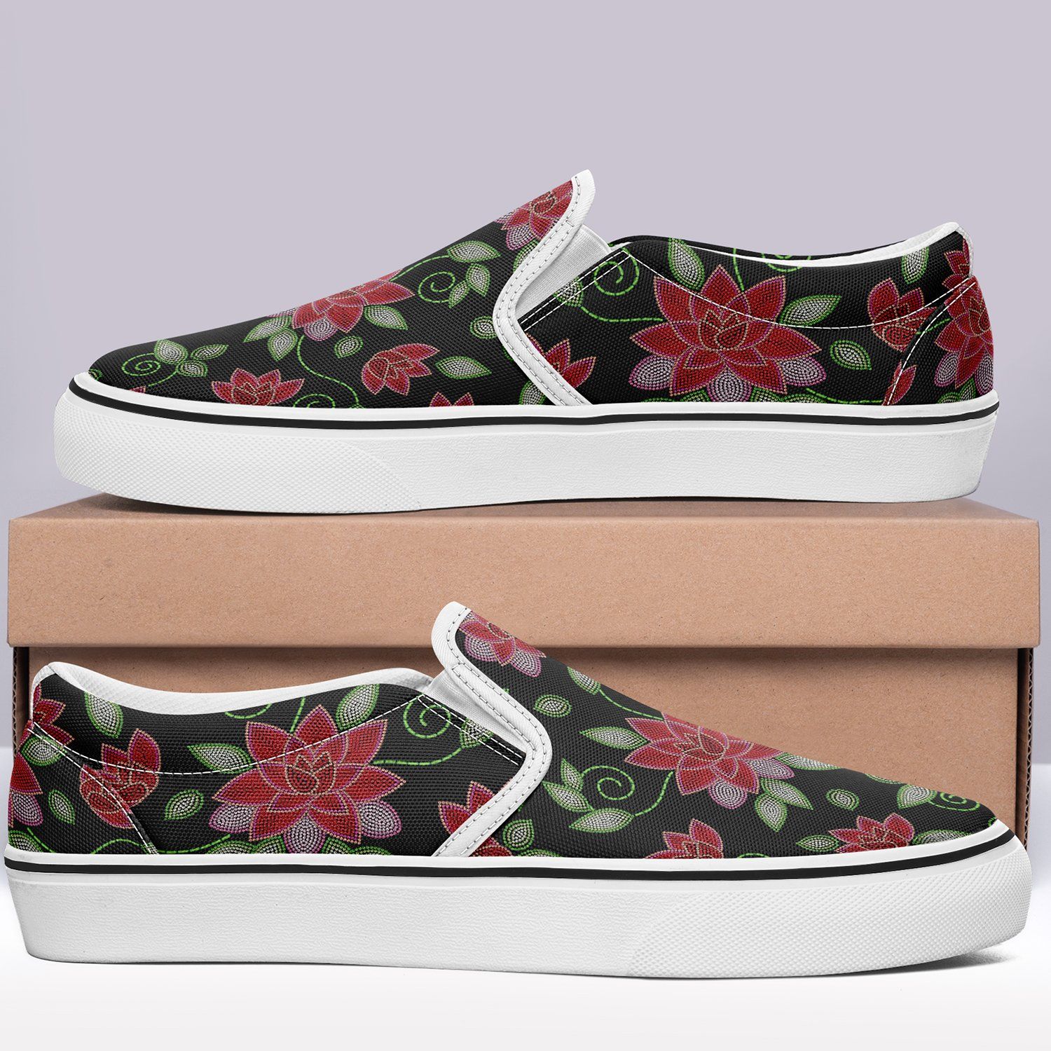 Red Beaded Rose Otoyimm Canvas Slip On Shoes otoyimm Herman