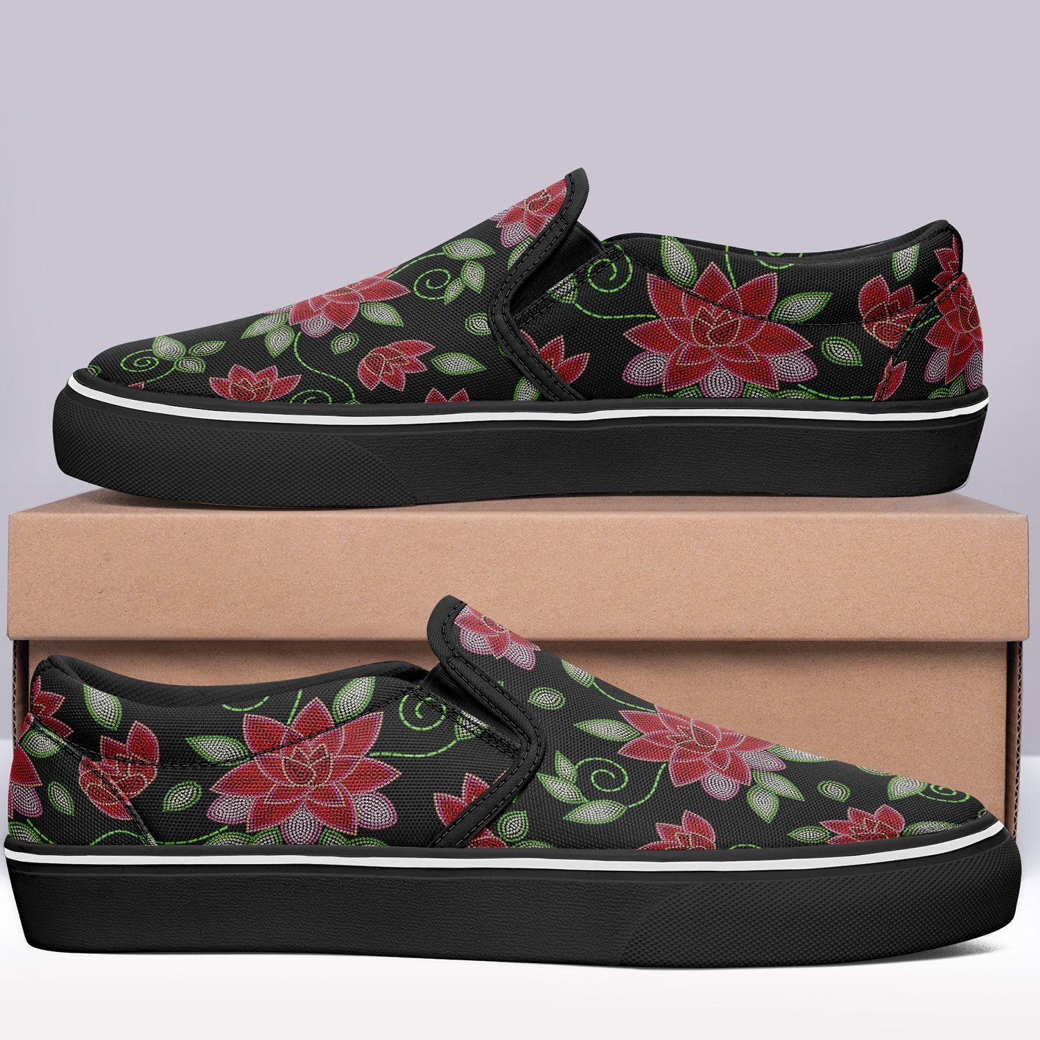 Red Beaded Rose Otoyimm Canvas Slip On Shoes otoyimm Herman