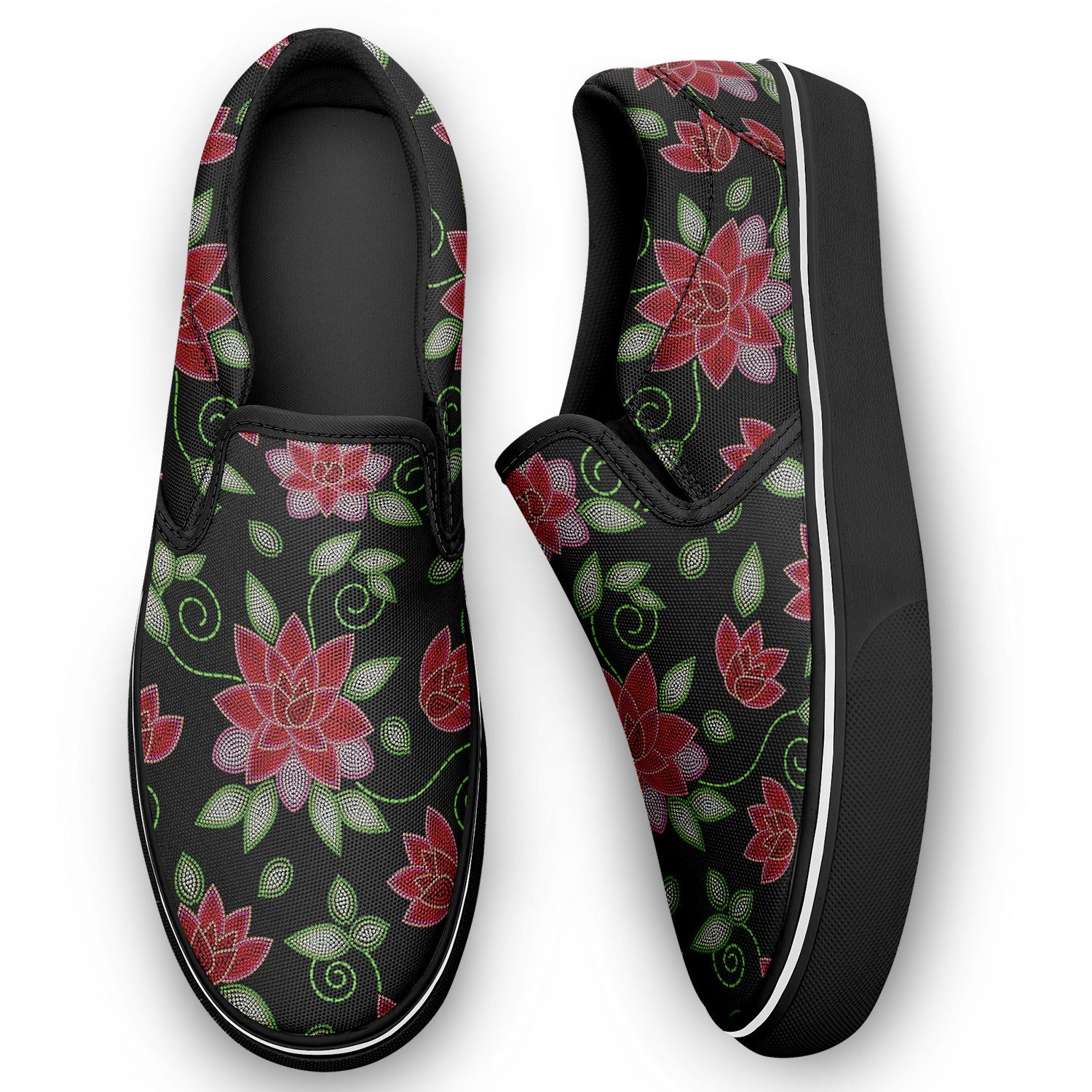 Red Beaded Rose Otoyimm Kid's Canvas Slip On Shoes otoyimm Herman