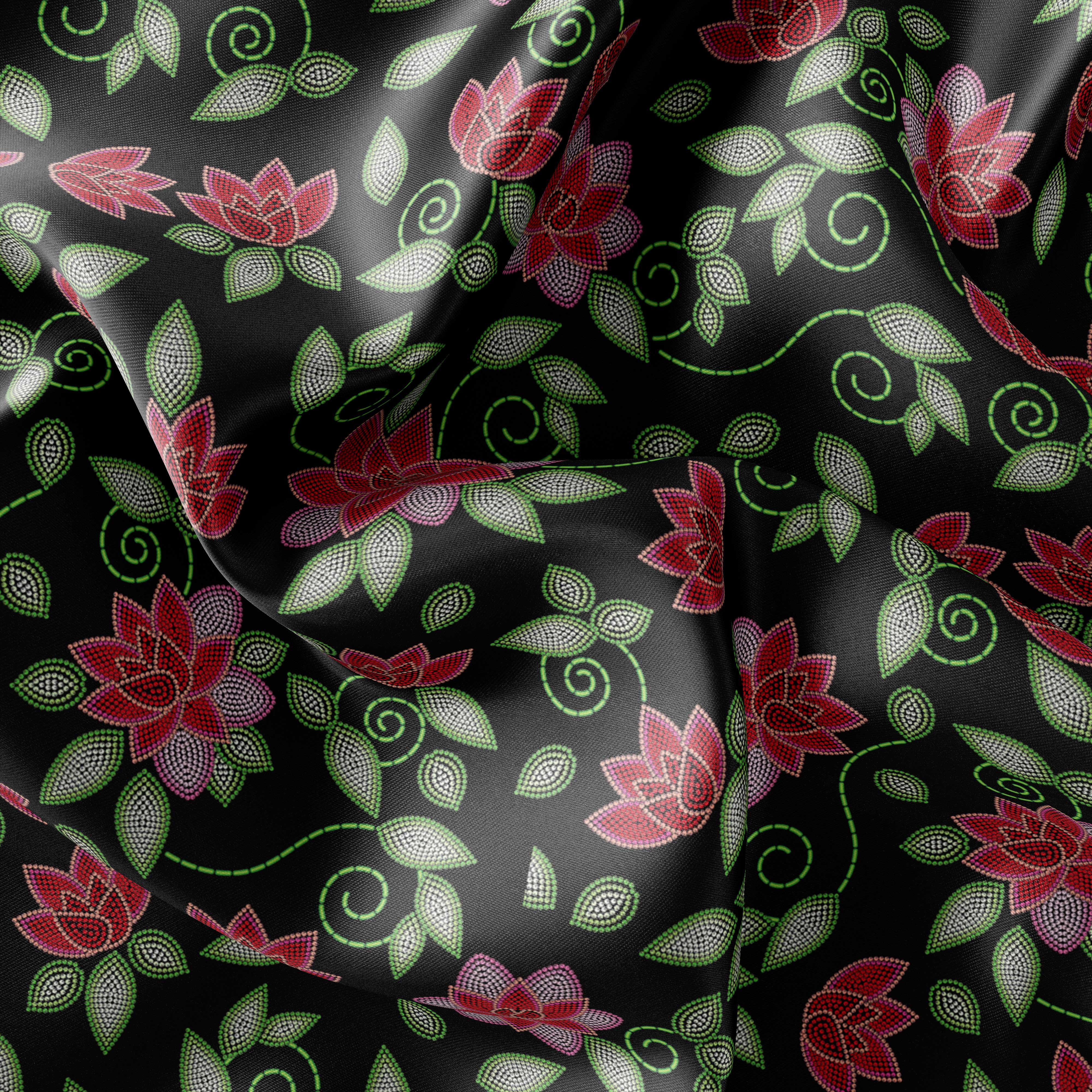 Red Beaded Rose Satin Fabric 49DzineStore