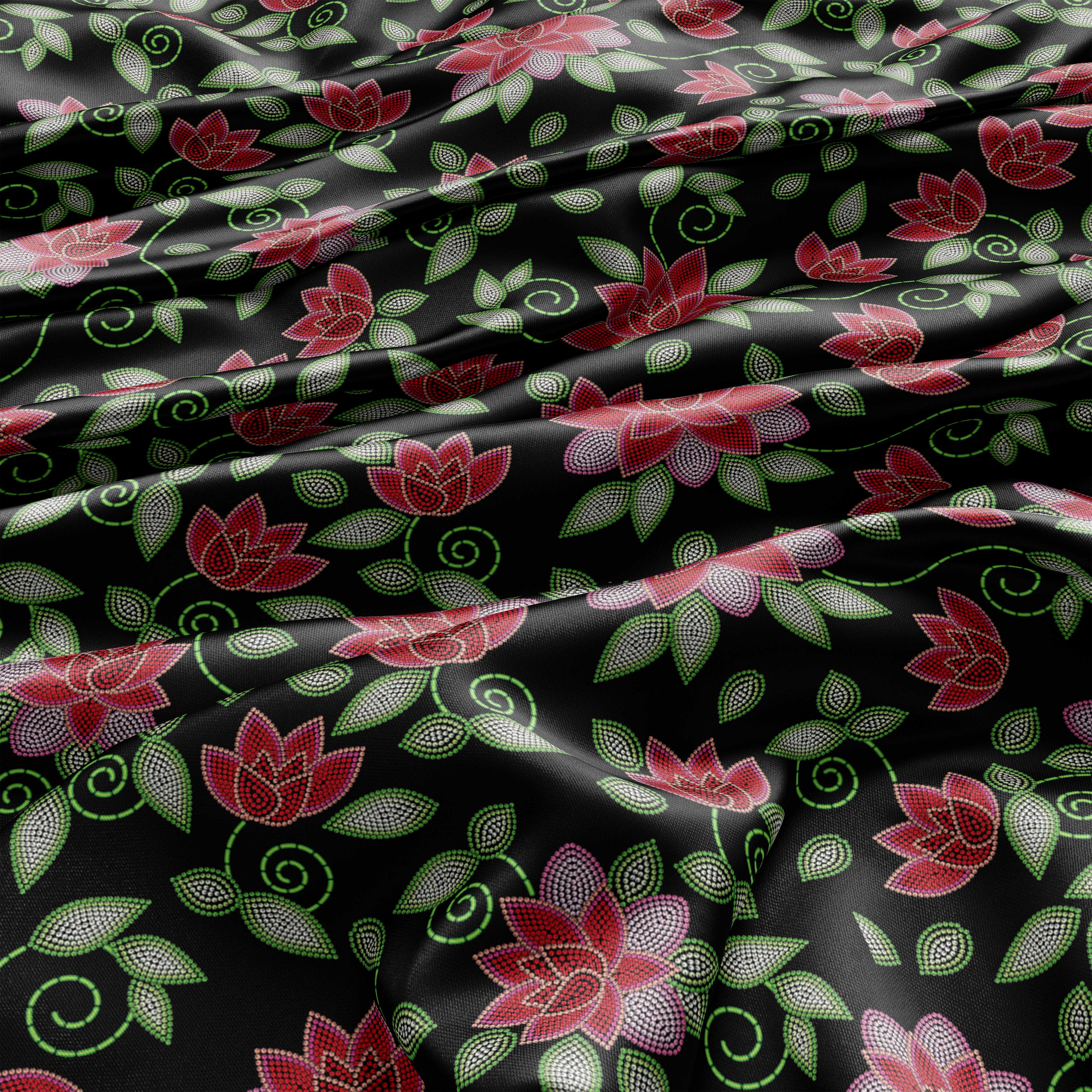 Red Beaded Rose Satin Fabric 49DzineStore