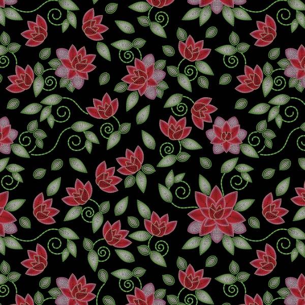 Red Beaded Rose Satin Fabric NBPrintex