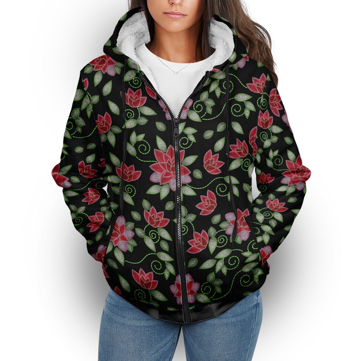 Red Beaded Rose Sherpa Hoodie hoodie Herman