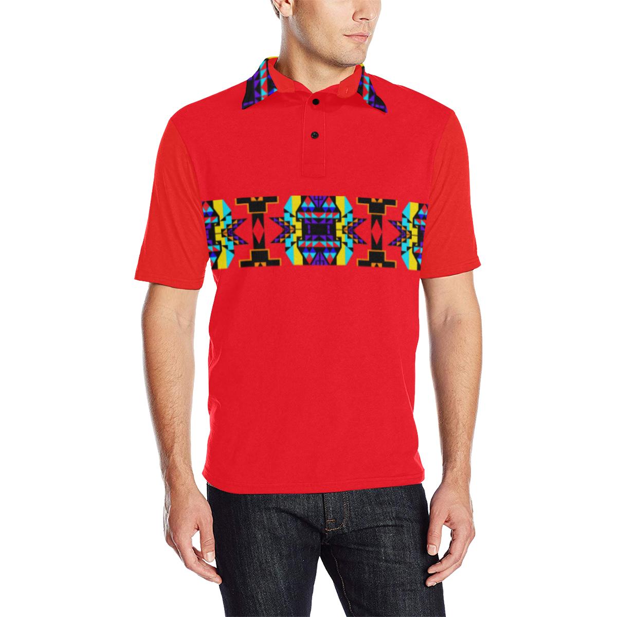 Red Blanket Strip - I Men's All Over Print Polo Shirt (Model T55) Men's Polo Shirt (Model T55) e-joyer