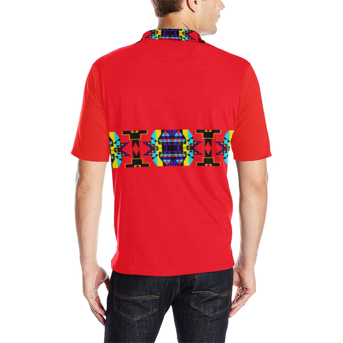 Red Blanket Strip - I Men's All Over Print Polo Shirt (Model T55) Men's Polo Shirt (Model T55) e-joyer