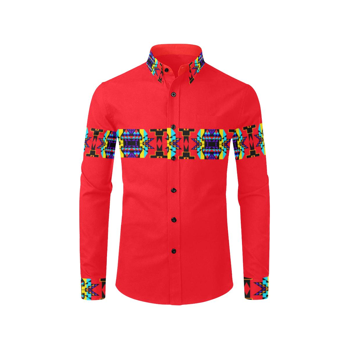 Red Blanket Strip II-1 Men's All Over Print Casual Dress Shirt (Model T61) Men's Dress Shirt (T61) e-joyer