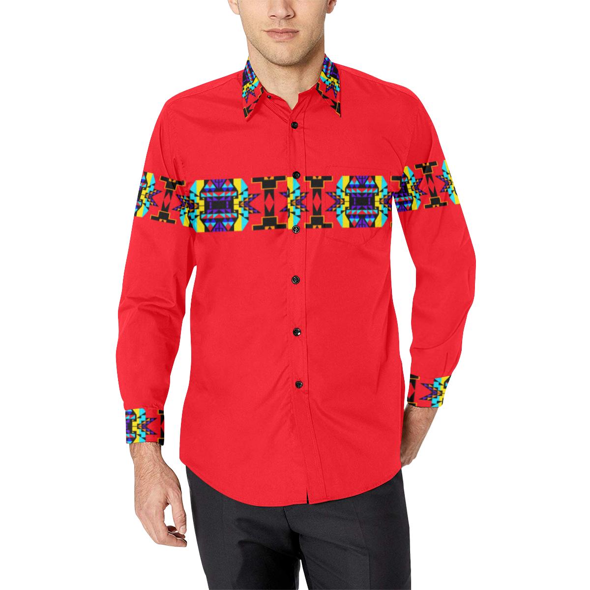Red Blanket Strip II-1 Men's All Over Print Casual Dress Shirt (Model T61) Men's Dress Shirt (T61) e-joyer