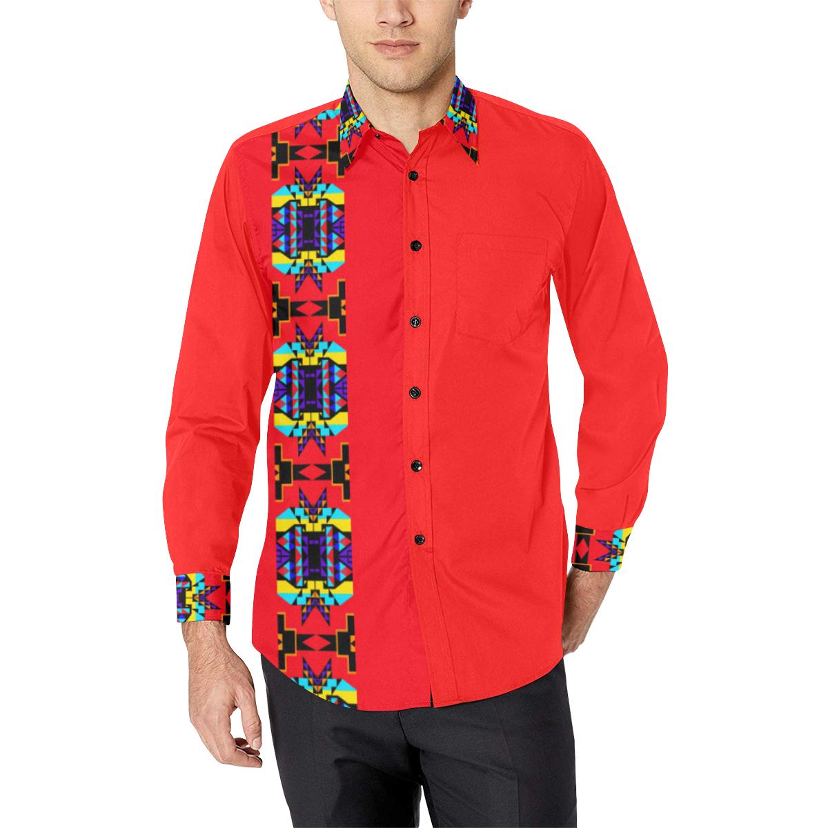 Red Blanket Strip II Men's All Over Print Casual Dress Shirt (Model T61) Men's Dress Shirt (T61) e-joyer
