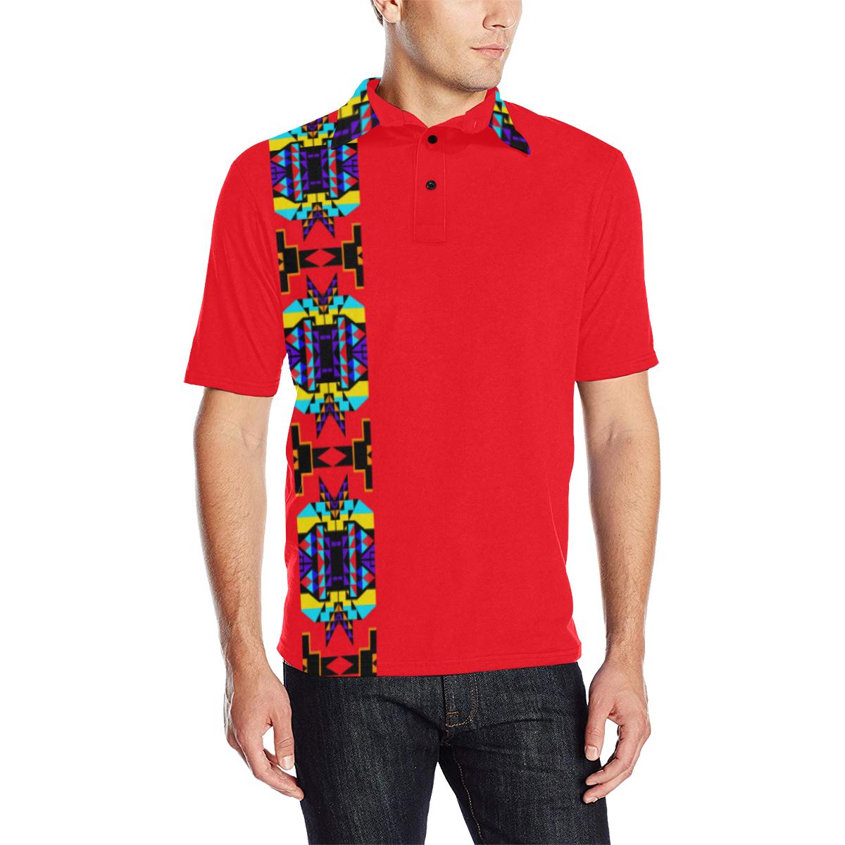 Red Blanket Strip Men's All Over Print Polo Shirt (Model T55) Men's Polo Shirt (Model T55) e-joyer