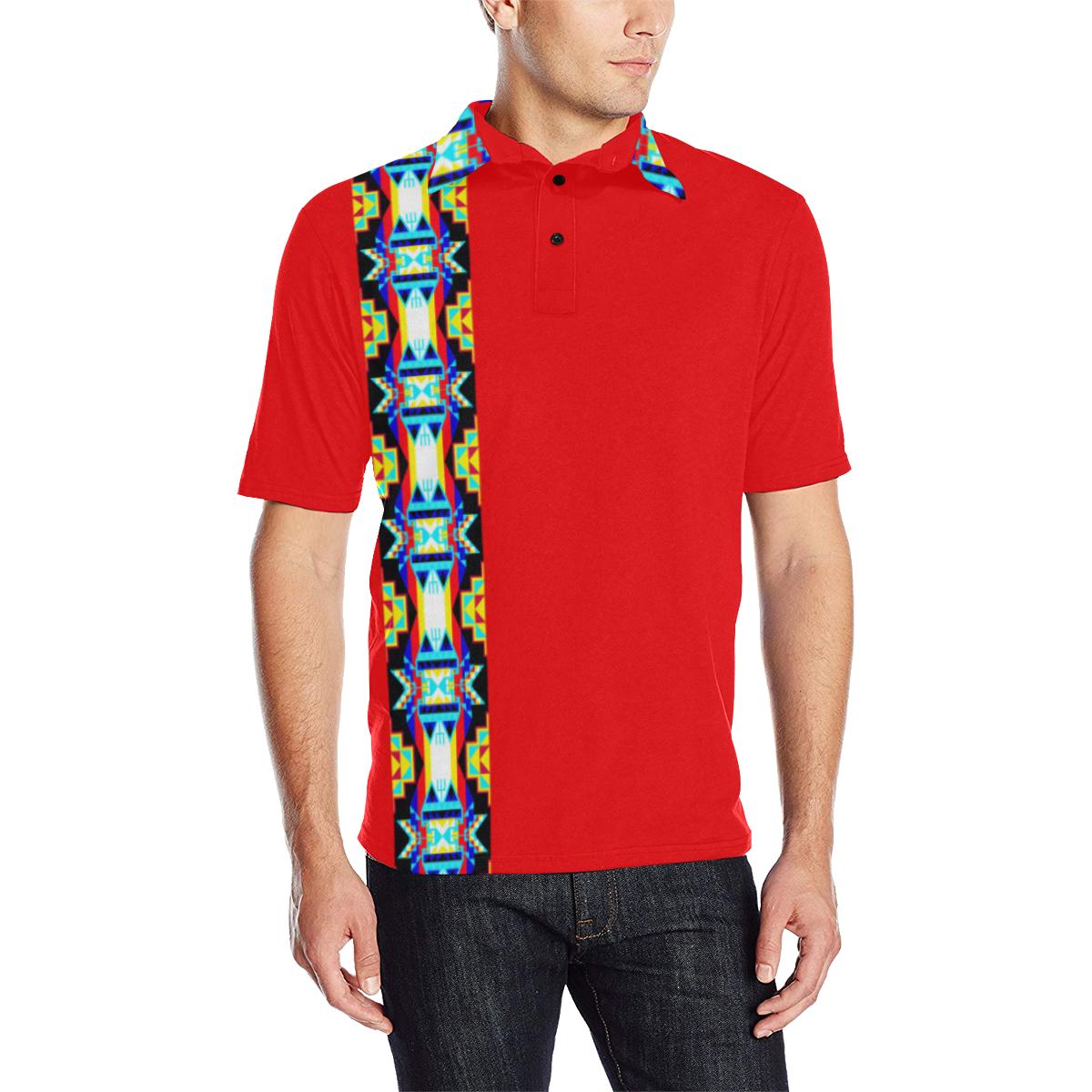 Red Blanket Strip Men's All Over Print Polo Shirt (Model T55) Men's Polo Shirt (Model T55) e-joyer