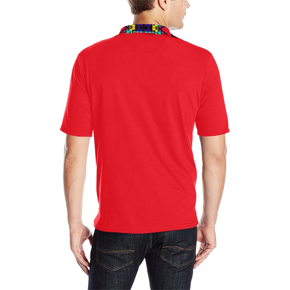 Red Blanket Strip Men's All Over Print Polo Shirt (Model T55) Men's Polo Shirt (Model T55) e-joyer
