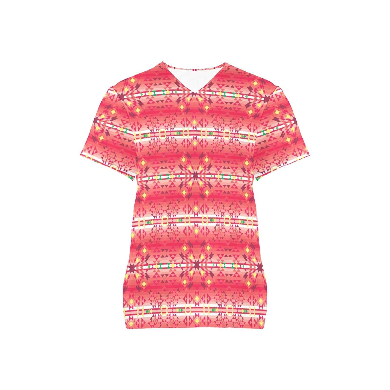 Red Pink Star All Over Print Scrub Top Scrub Top e-joyer