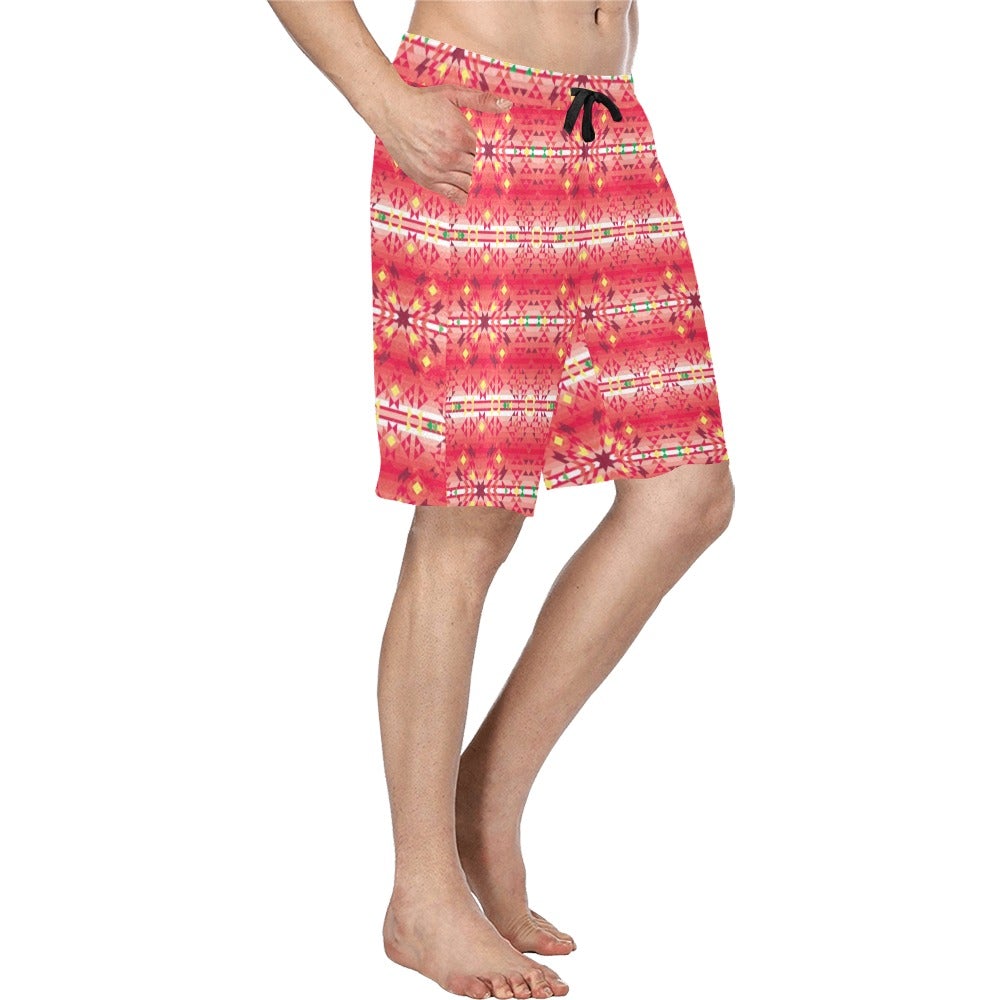 Red Pink Star Men's All Over Print Casual Shorts (Model L23) short e-joyer