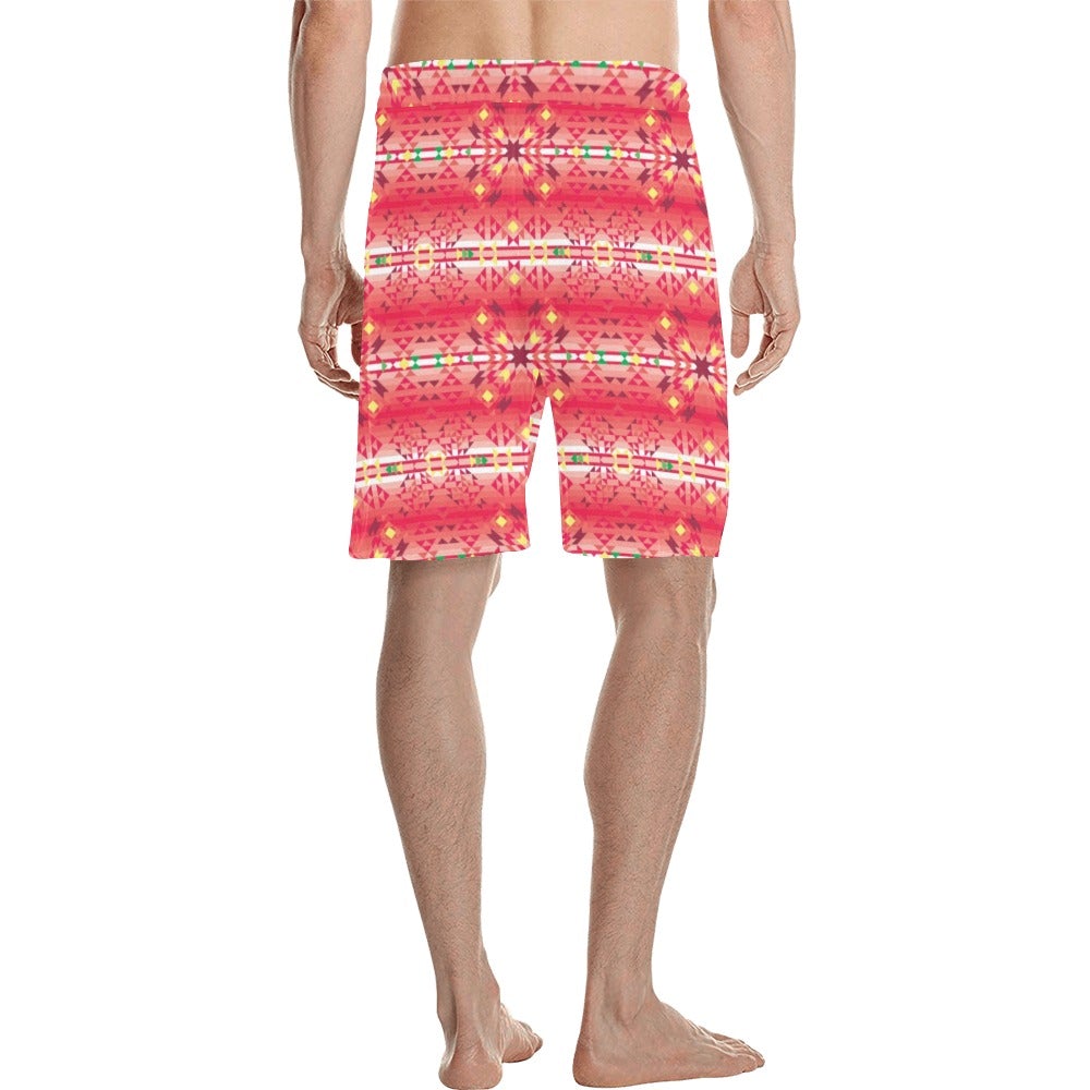 Red Pink Star Men's All Over Print Casual Shorts (Model L23) short e-joyer