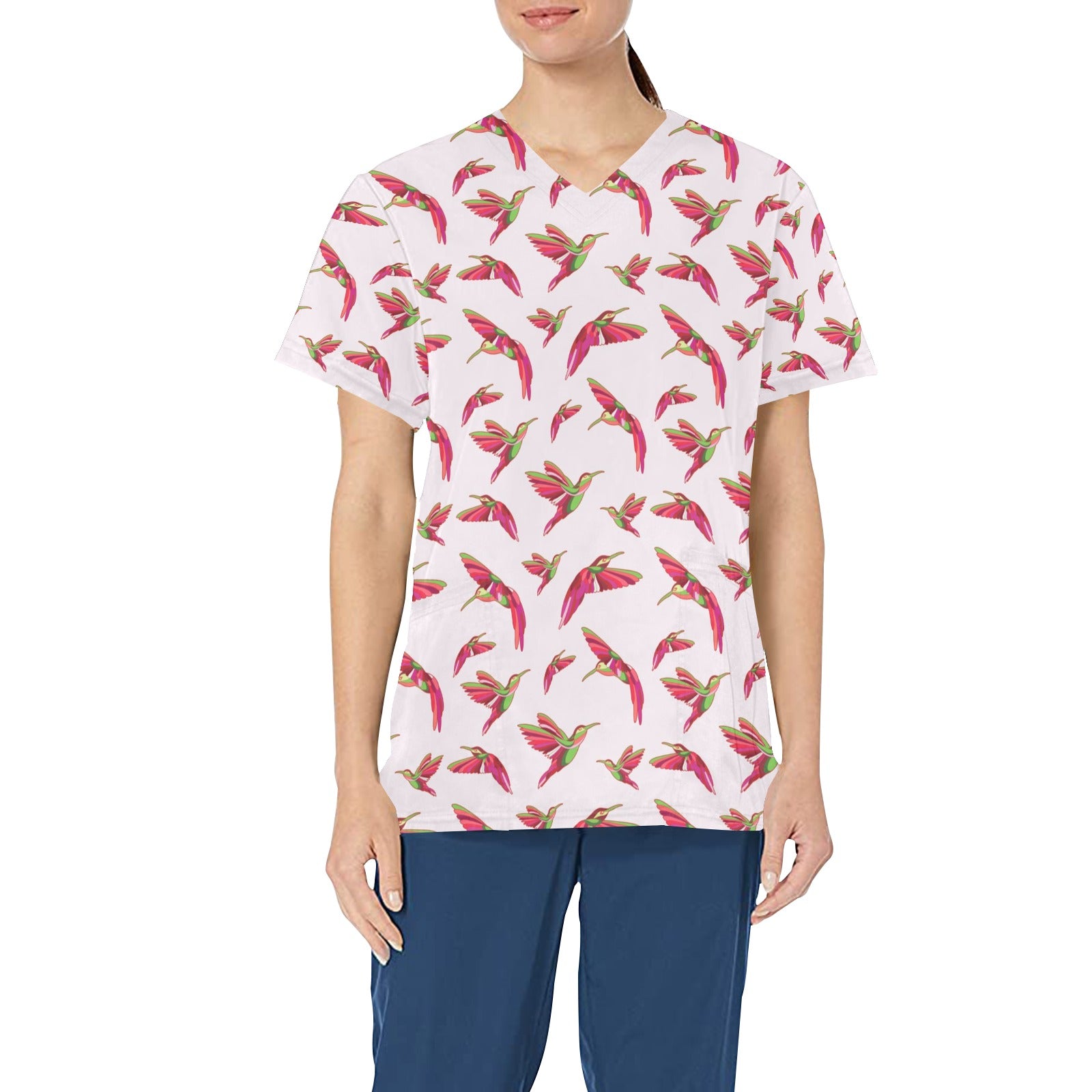 Red Swift Colourful All Over Print Scrub Top Scrub Top e-joyer