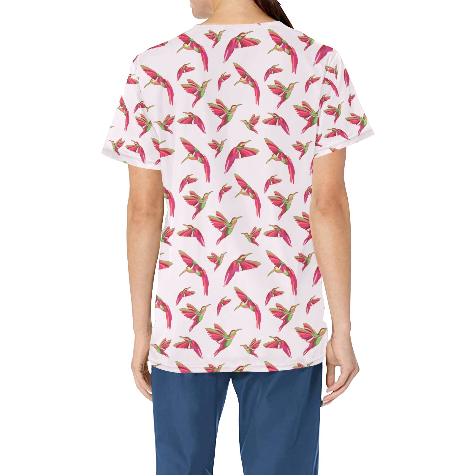 Red Swift Colourful All Over Print Scrub Top Scrub Top e-joyer