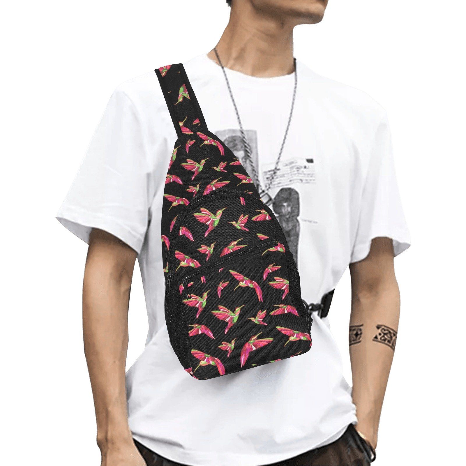 Red Swift Colourful Black All Over Print Chest Bag (Model 1719) All Over Print Chest Bag (1719) e-joyer 