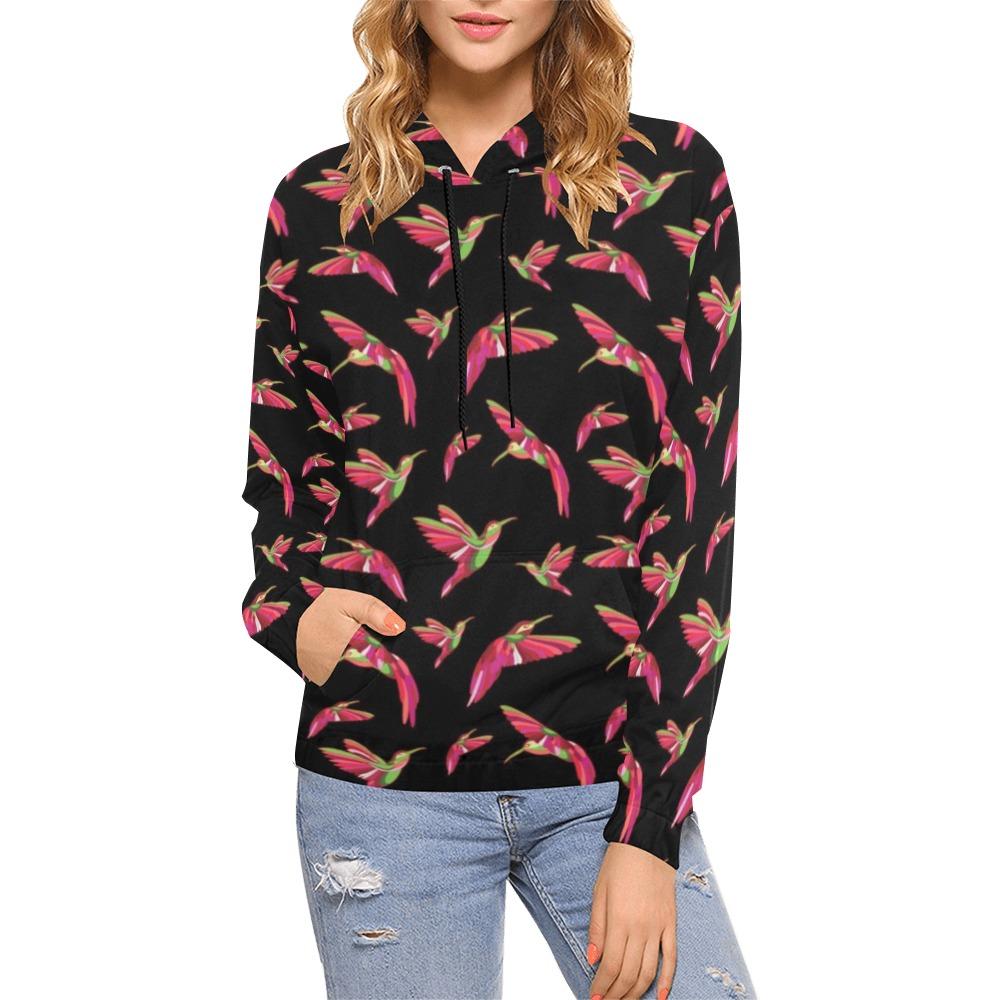 Red Swift Colourful Black All Over Print Hoodie for Women (USA Size) (Model H13) All Over Print Hoodie for Women (H13) e-joyer