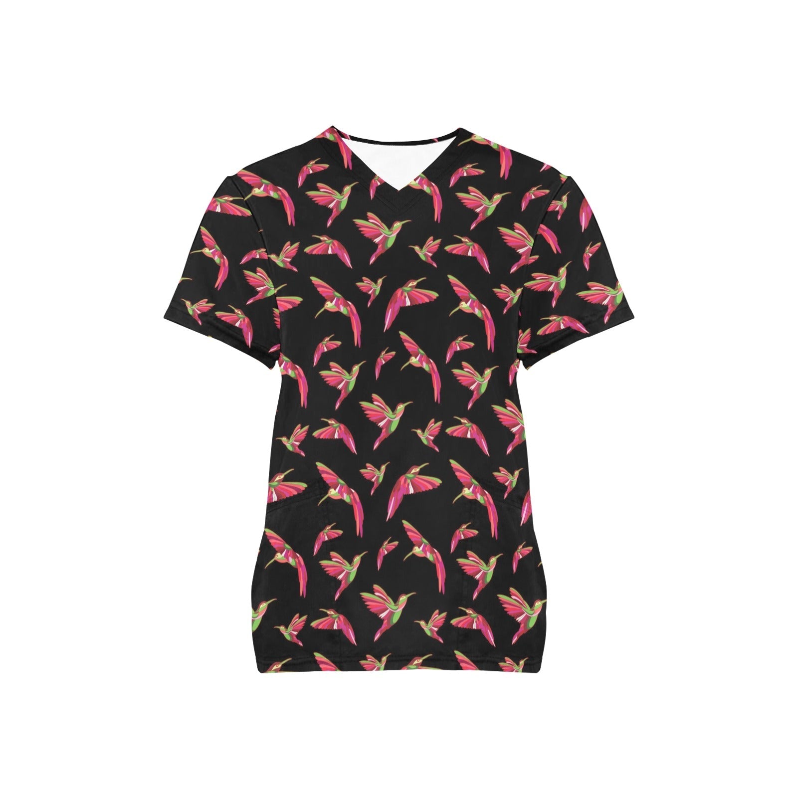 Red Swift Colourful Black All Over Print Scrub Top Scrub Top e-joyer