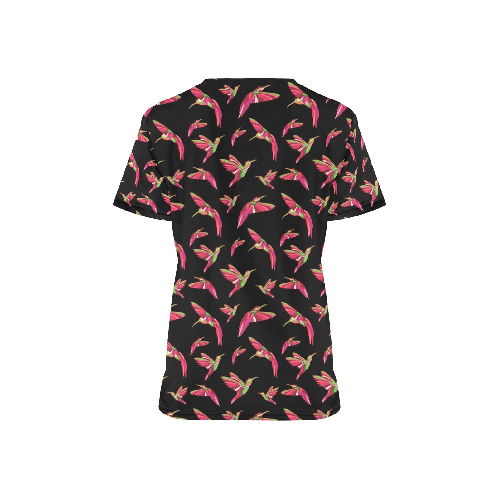 Red Swift Colourful Black All Over Print Scrub Top Scrub Top e-joyer