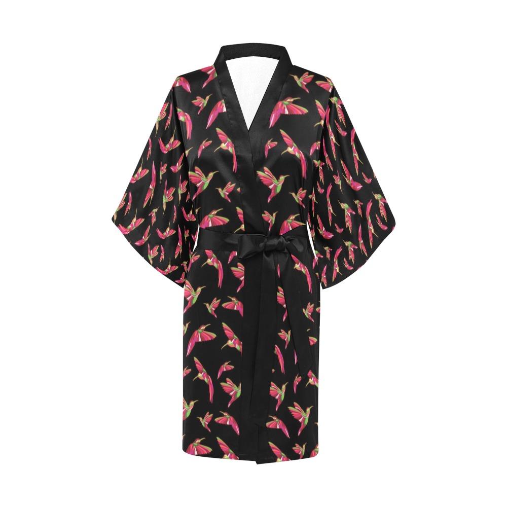 Red Swift Colourful Black Kimono Robe Artsadd